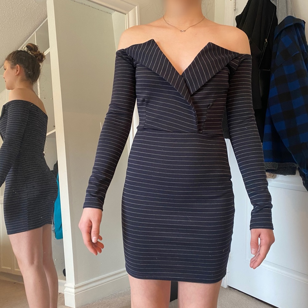 Long sleeve off the shoulder cross front dress